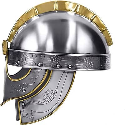 Medieval Metal Knight Helmets with Brass Accents