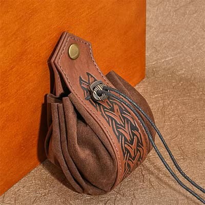 Medieval Faux Leather Drawstring Pouch