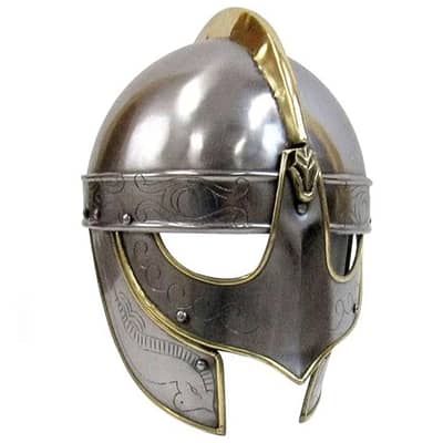 Medieval Metal Knight Helmets with Brass Accents